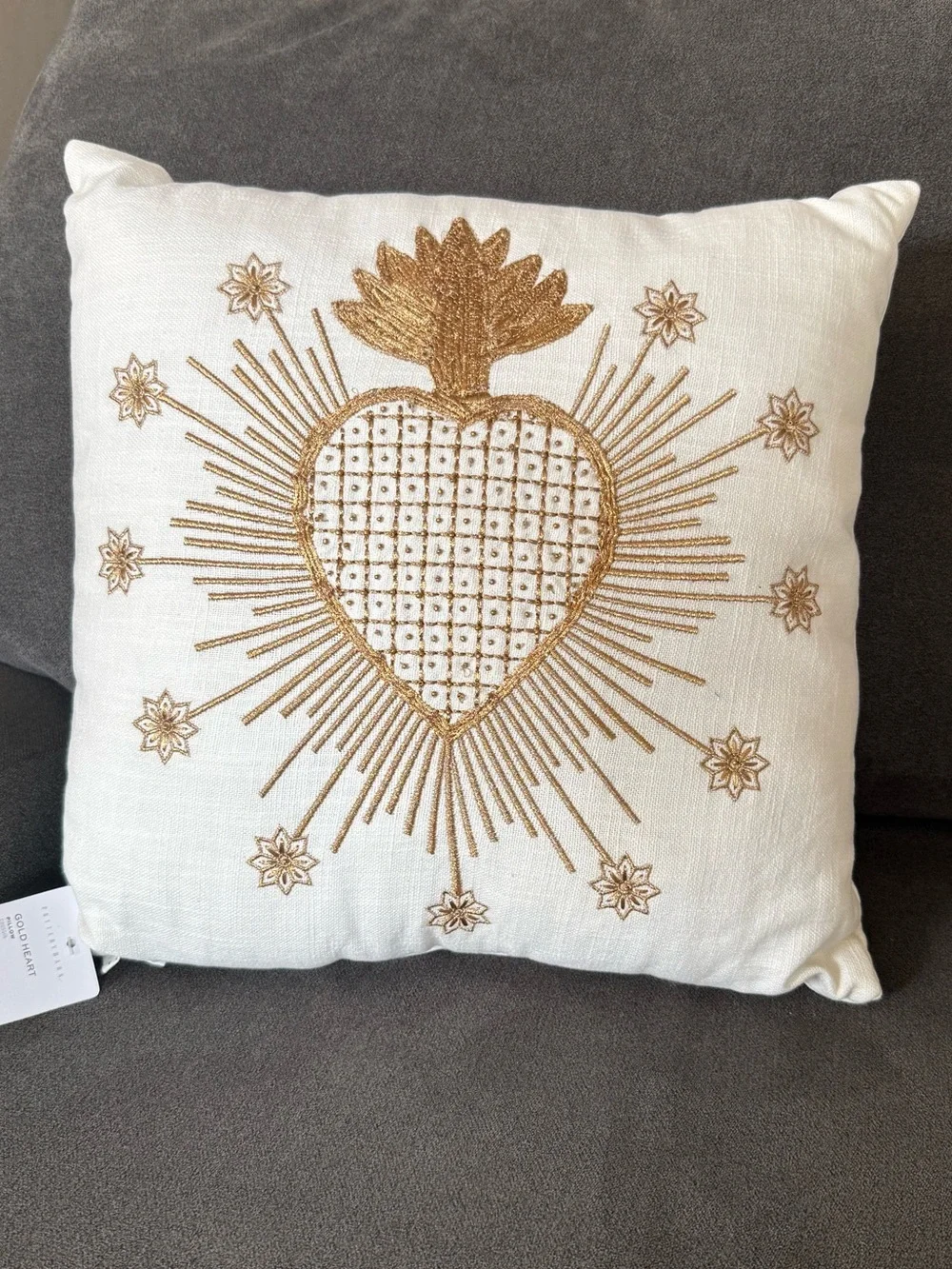 Pottery Barn Gold Heart Filled Pillow